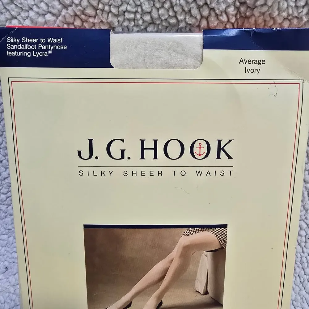 Vintage J.G. Hook Pantyhose Lot 3 Average Ivory Navy Control Top Deadstock